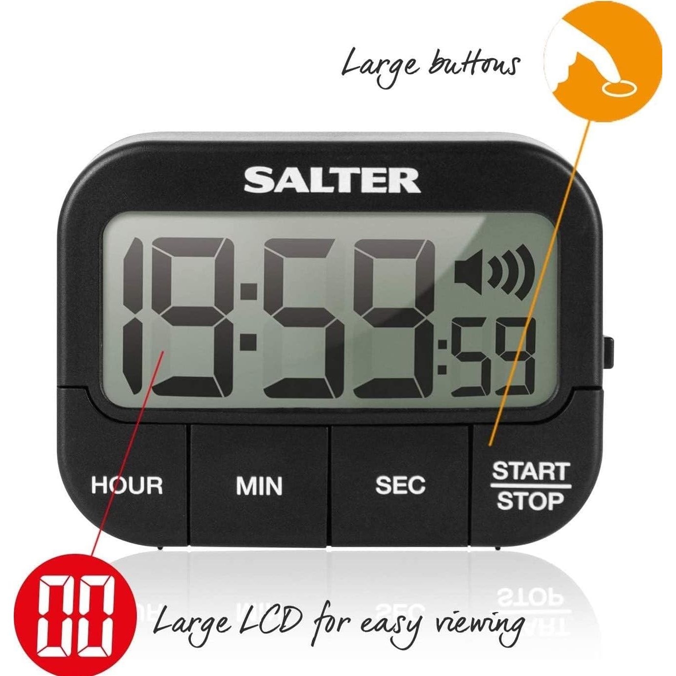 Buy Gadcet UK,Salter 355 BKXCDU Digital Kitchen Timer - LCD Display, Loud Clock Timer, Magnetic Cooking Stopwatch, Self Standing, Count Up Or Down,19 Hours 59 Minutes and 59 Seconds, Memory Function, Large Buttons - Gadcet UK | UK | London | Scotland | Wales| Near Me | Cheap | Pay In 3 |